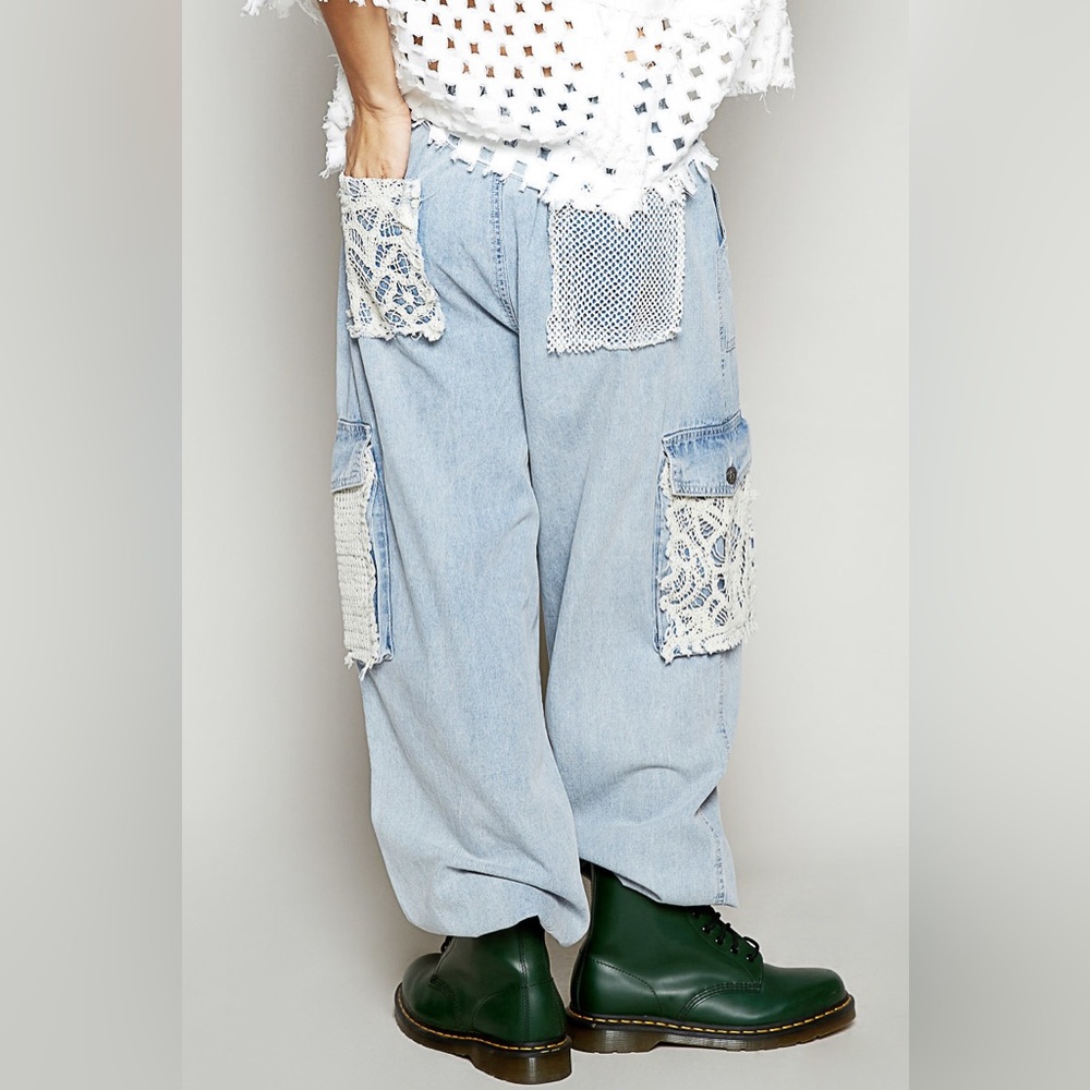 NWT POL Denim Patchwork Crochet Pocket Jogger Style Jeans Joggers Pants - Picture 13 of 15